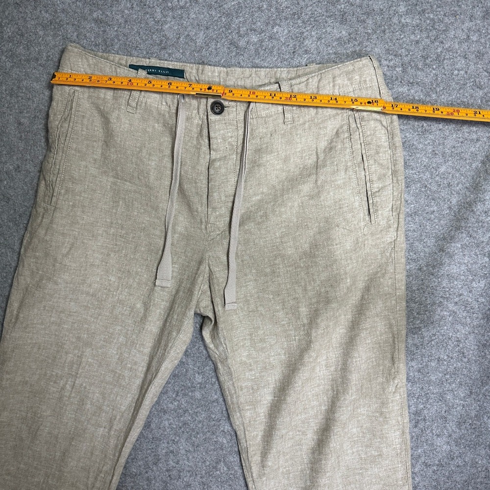 Perry Ellis Drawstring Linen Blend Pants 30x32 Tan Khaki Lightweight Trousers - Picture 3 of 9